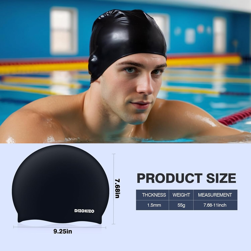 Unisex Silicone Swim Cap 2 Pack Waterproof Non Slip Swimming Cap4