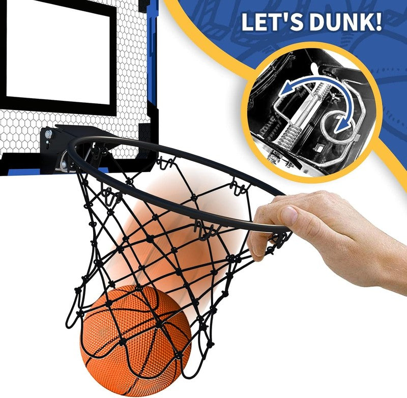 Mini Basketball Hoop Over Door with 3 Balls & Inflator Breakaway Rim Blue4