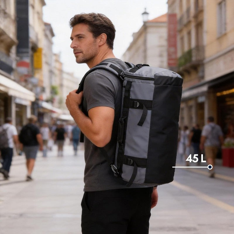 45L Duffle Bag Backpack Grey Travel Gym Water Resistant Shoes Compartment6