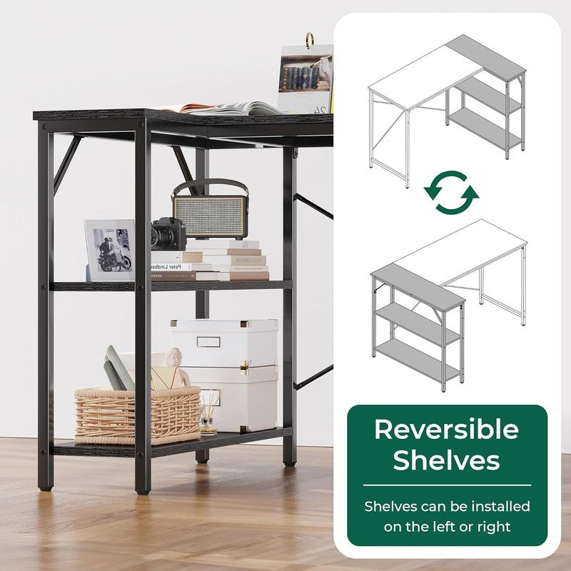 L Shaped 47" Computer Desk w/ Reversible Storage Shelves Gaming Home Office3