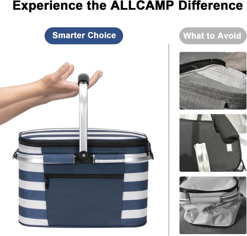 ALLCAMP Picnic Basket - Insulated Cooler, Thickening Foldable Picnic Basket with3