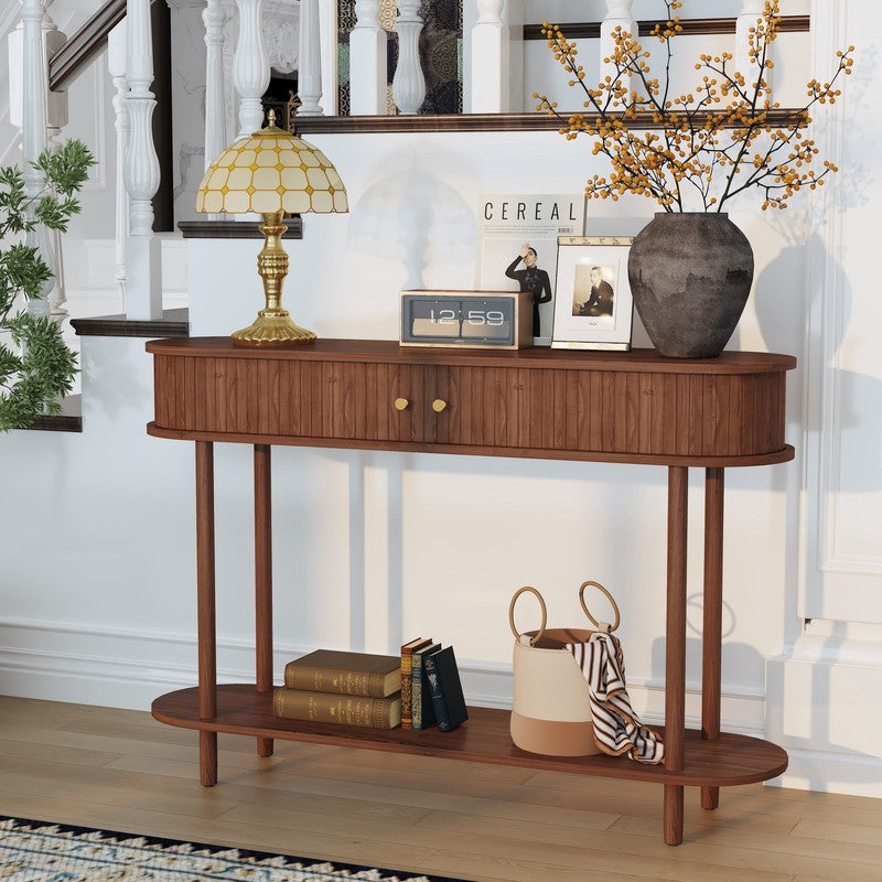 47.2in Farmhouse Console Table Entryway w/ 2 Tambour Doors Brown1