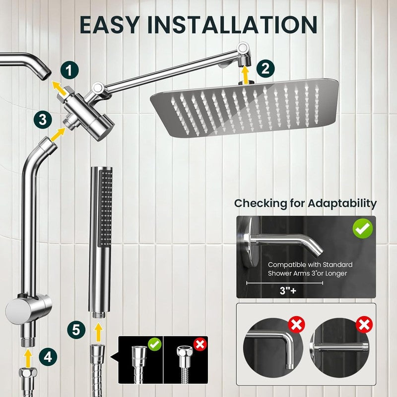 10in All Metal Rain Shower Head w Handheld High Pressure Dual Chrome7