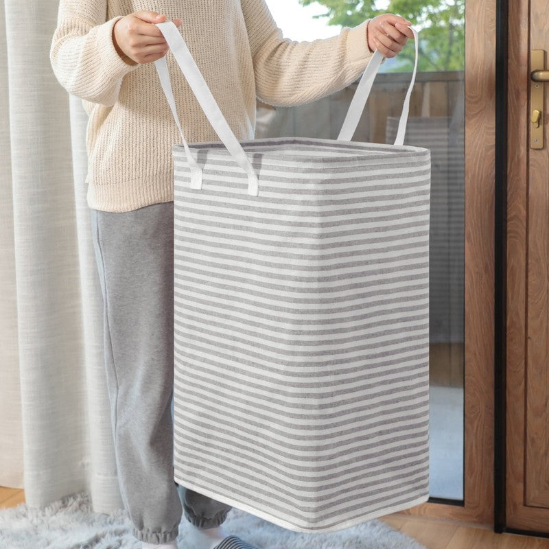 80L Freestanding Laundry Hamper w/ Handle, Collapsible Cotton Basket – Grey4
