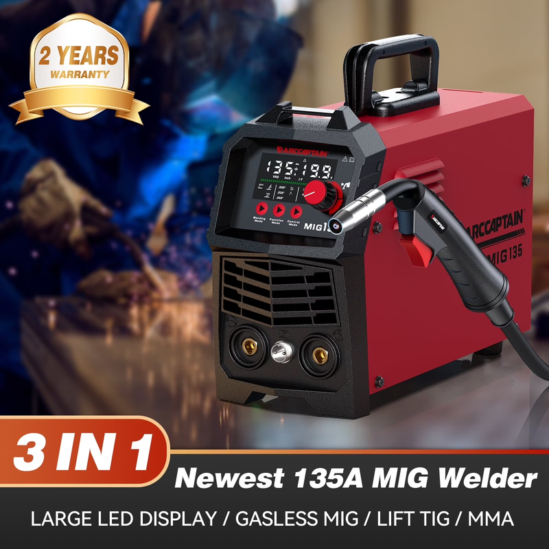 135A MIG Welder 3-in-1 Flux Core TIG Stick IGBT Gasless LED Display9