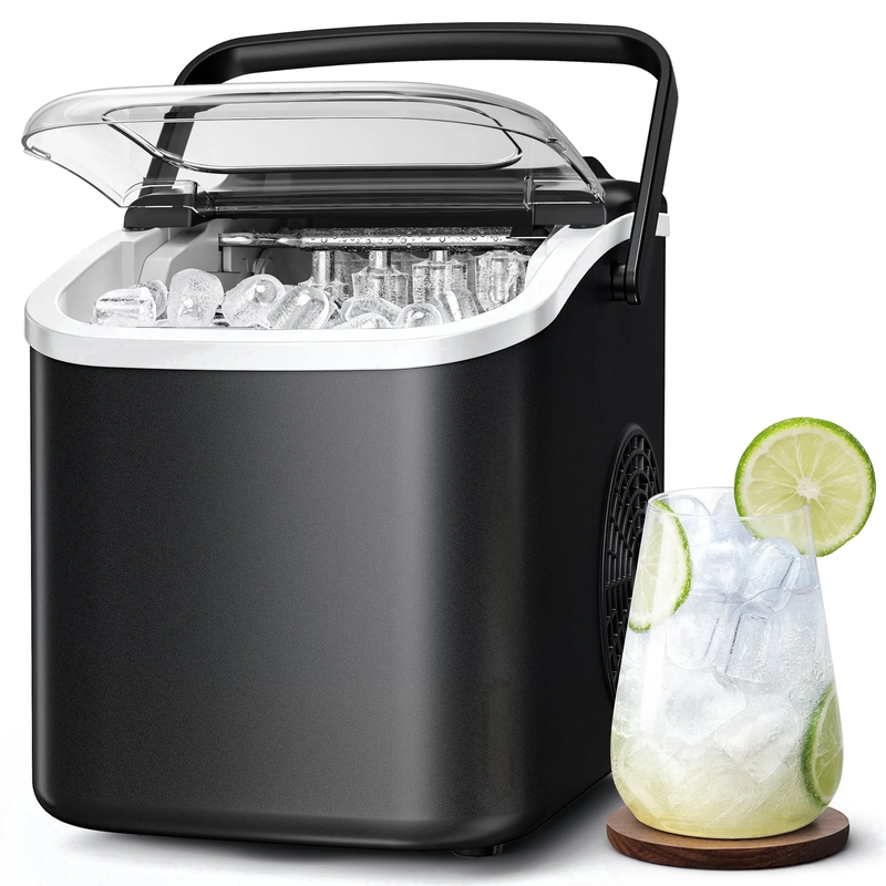 Countertop Ice Maker, 26Lbs Portable Small Ice Makers with Handle, 8 Cubes in 6 0