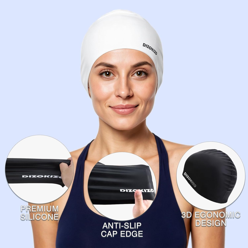 Adult Swim Cap Silicone 2 Pack Waterproof Non Slip Hair Protection3