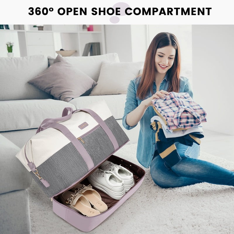 Women Travel Duffel Bag Large Weekender Gym Bag Shoe Compartment Packing Cubes3