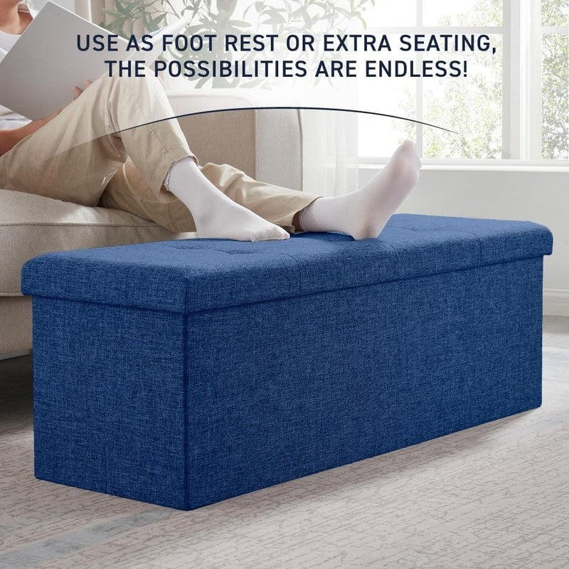 43'' Folding Storage Ottoman Bench Foot Rest Chest Bedroom Large Navy5