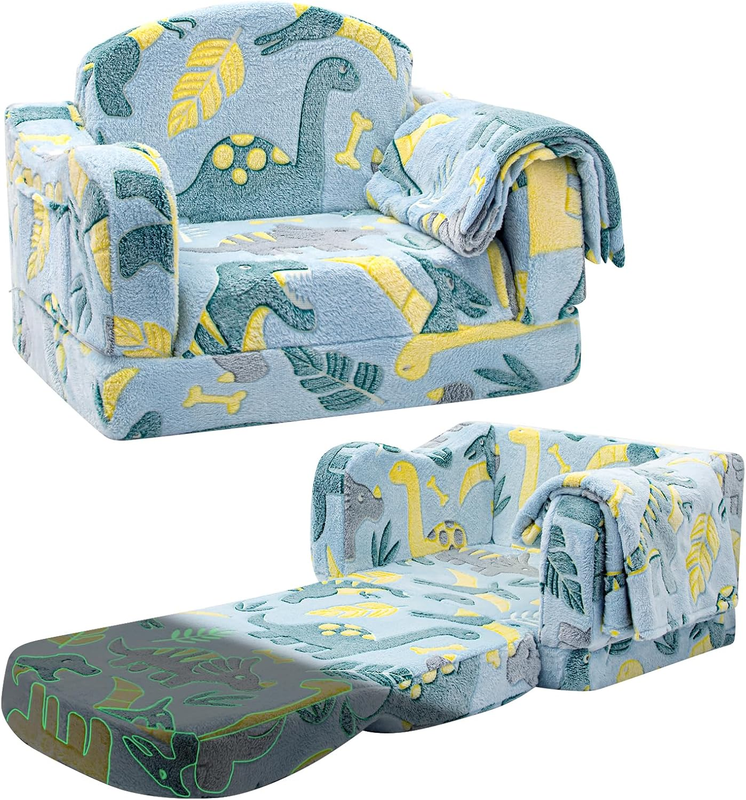 Comfy Toddler Chair and Couch for Kids with Blanket,2 In 1 Soft Plush Fold Out T9
