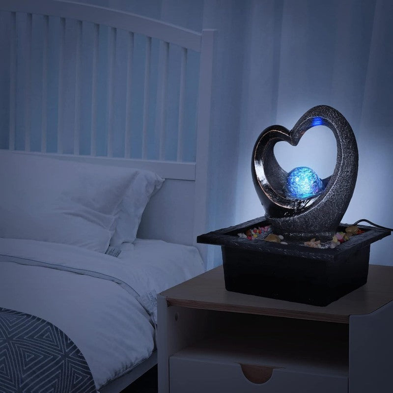 Zen Tabletop Water Fountain Heart LED Indoor Waterfall Decor for Home Office4