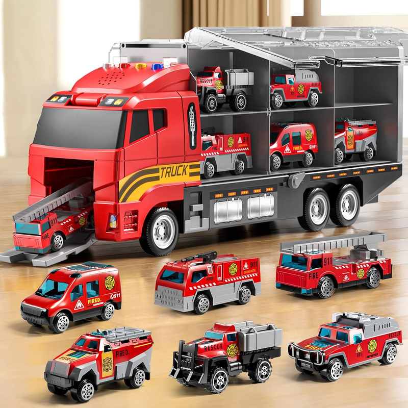 Toddler Boys Toys for 3 5 Years Old, Fire Truck Vehicle Set with Play Mat and Di9