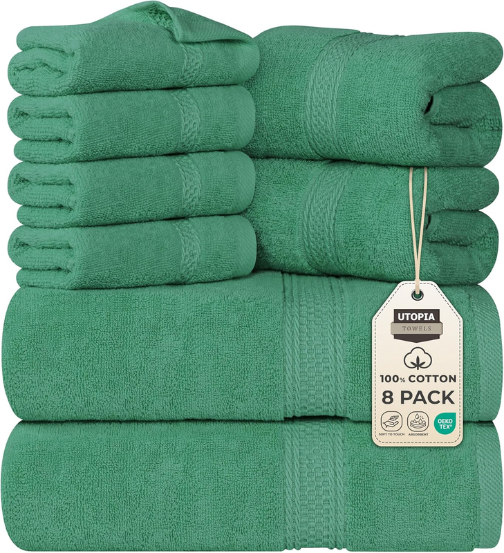 8 Piece Towel Set Hunter Green 100% Cotton 600 GSM Bath Hand Wash Towels0
