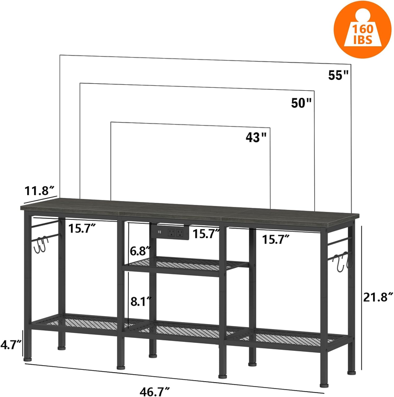 TV Stand with Power Outlets, Entertainment Center with Open Storage Shelves for 1