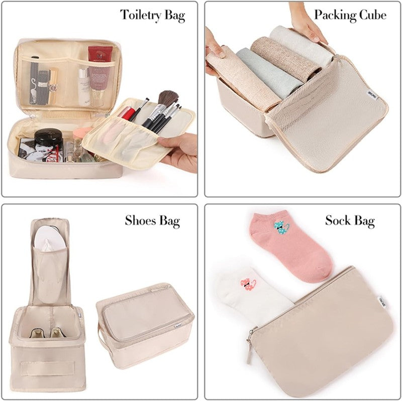 8 Piece Travel Packing Cubes Set   Cream Luggage Organizer Bags2