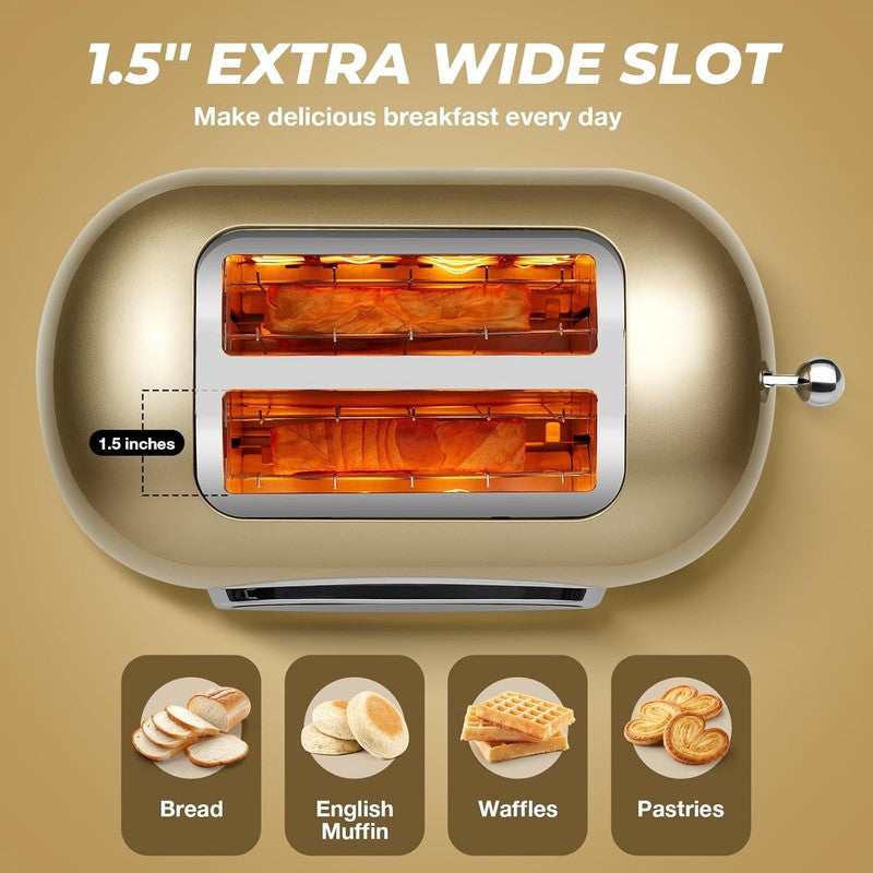 Smart Touch Screen 2 Slice Toaster Retro Stainless Steel, 6 Bread Settings3