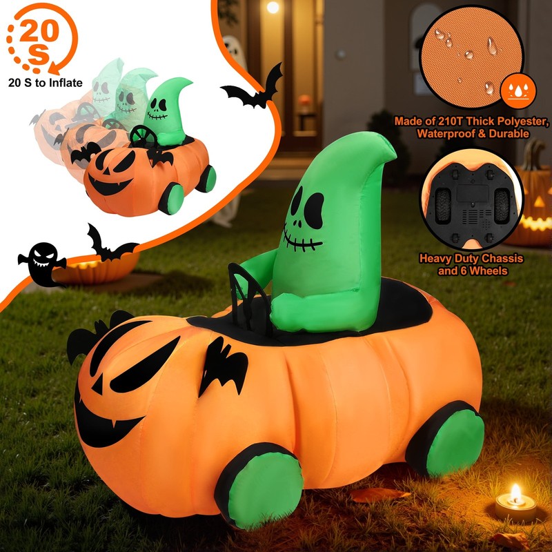 2.6Ft RC Halloween Inflatable Pumpkin Ghost Car Moving Toy Indoor Outdoor2