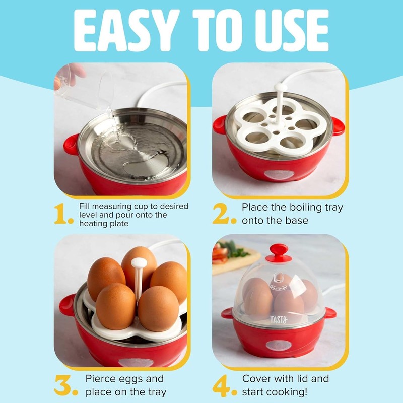 Mini Rapid Egg Cooker 5 Egg Capacity, Auto Shut Off, Red Color5