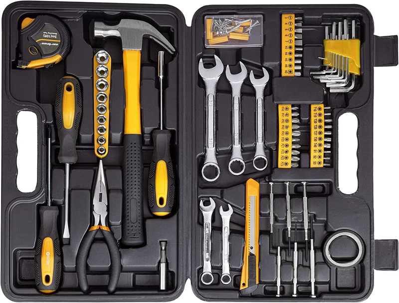 148-Pc Hand Tool Kit with Plastic Toolbox General & Automotive Set Yellow10