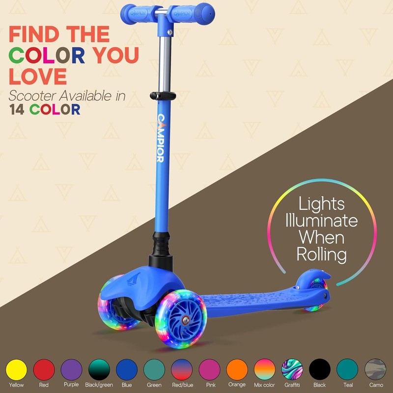 Kids 3 Wheel Scooter Lean to Steer LED Wheels Adjustable Handlebar Blue6