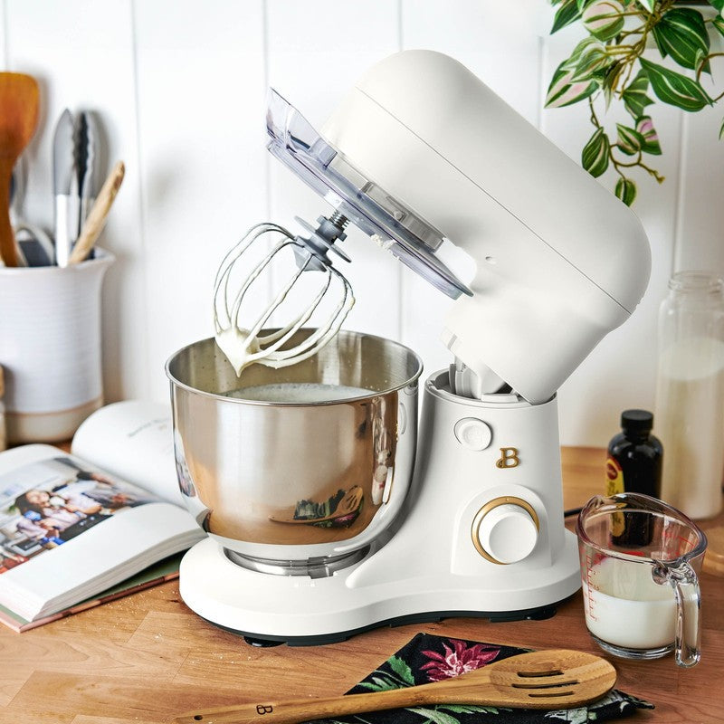 3.5 Qt Stand Mixer White Icing w/ Flat Beater Dough Hook & Whisk1