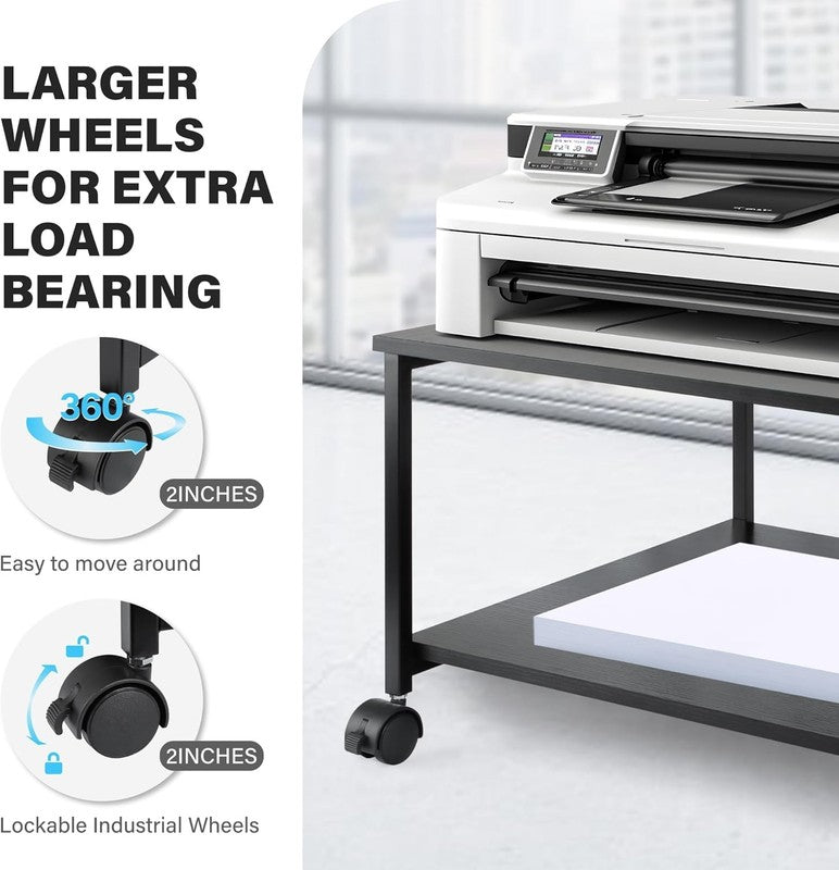 2 Tier under Desk Printer Stand W/Storage   19.5X19.5X12.8''Heavy Duty Rolling C3