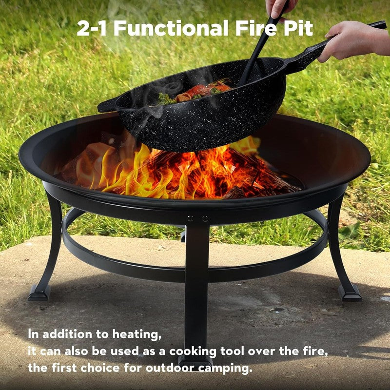 30 Inch Steel Wood Fire Pit with Spark Screen, Cover and Poker3