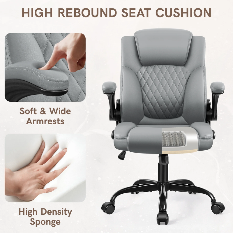 Ergonomic Leather Office Chair High Back Executive Desk Chair Gray3