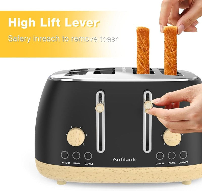 Retro 4 Slice Toaster Stainless Steel Extra Wide Control Bagel Matte Black7