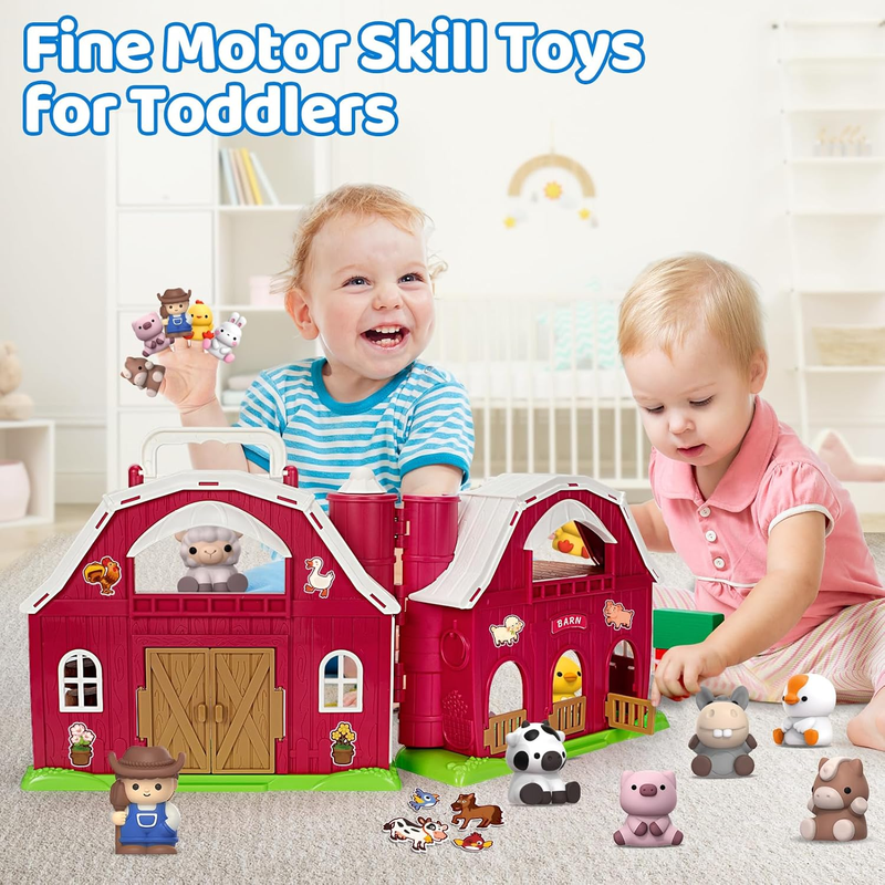 Farm Animals Big Barn Playset w/ Figures DIY Stickers Montessori Toy 12 18mo4
