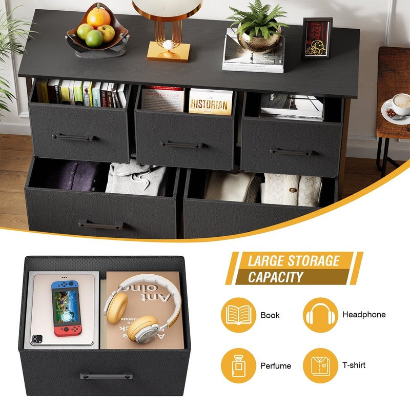 5 Fabric Drawers Dresser for Bedroom,Chest Organizer Units with Steel,Black1