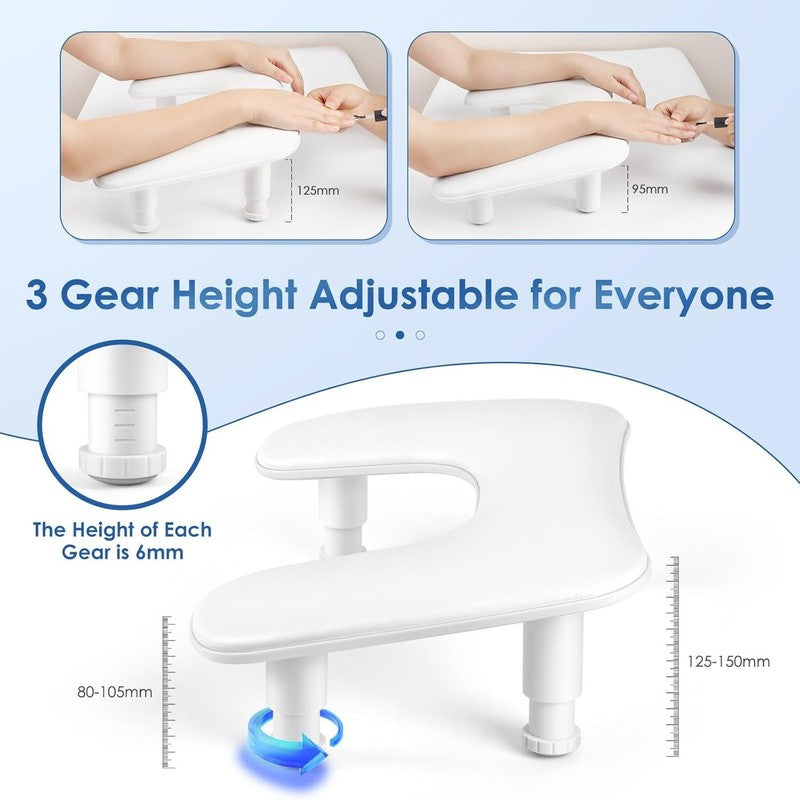 Adjustable U Shaped Manicure Arm Rest   White PU Leather for Nail Techs1