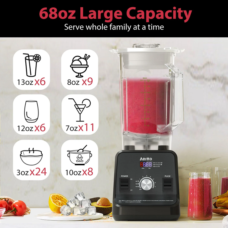 1500W High Speed Blender 68oz Professional Smoothie Ice Crush Blender4