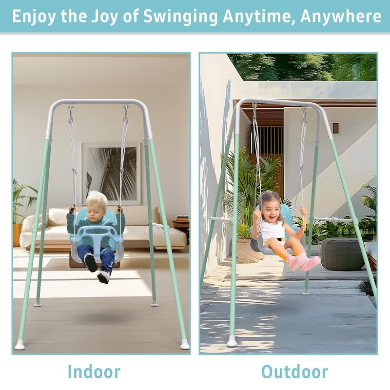 Foldable Baby Swing Set for Backyard, Indoor/Outdoor Toddler Swing White & Green5