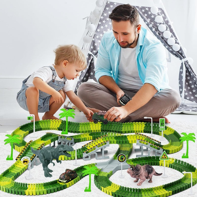 Dinosaur Toys,Create a Dinosaur World Road Race,Flexible Track Playset and 2 Pcs6