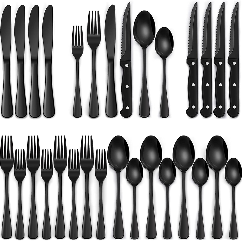 24-Piece Black Silverware Set , Black Flatware Set for Food-  Stainless Steel10