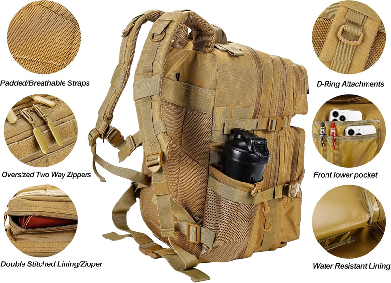 Military 45L Tactical Backpack Khaki MOLLE 3 Day Travel Pack Bag4
