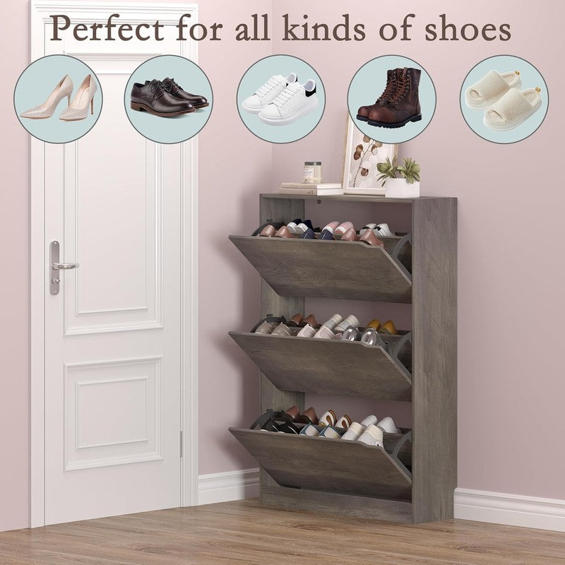 Shoe Cabinet 3 Flip Drawers Freestanding Wood Storage Entryway Hallway3