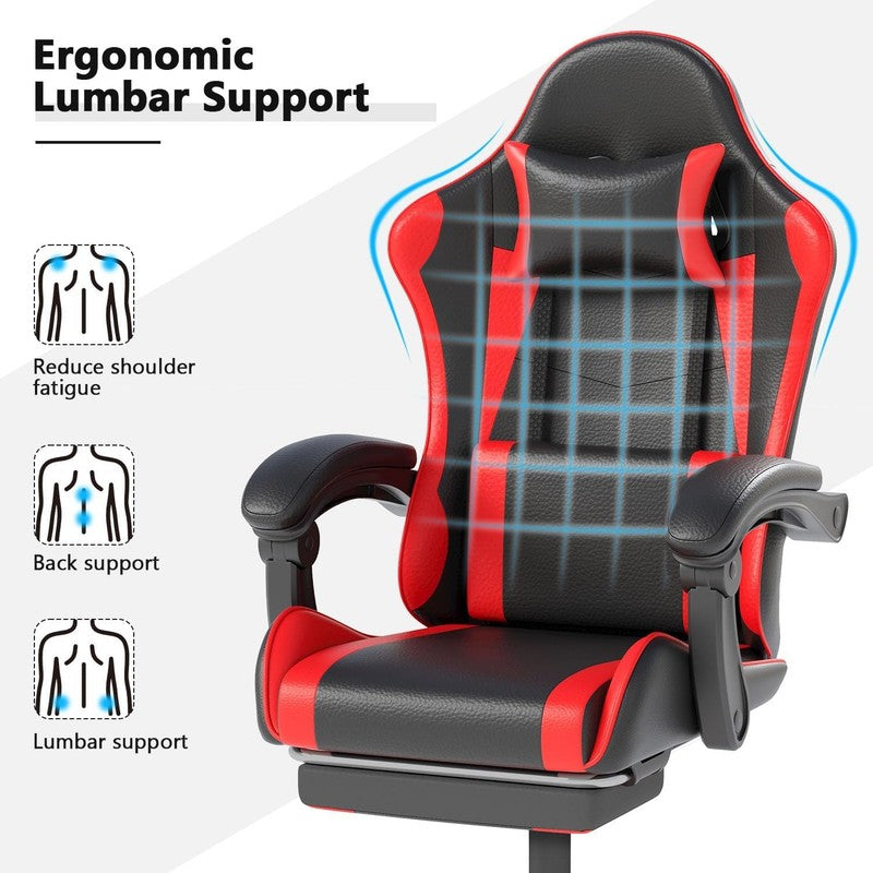 Gaming Chair w/ Headrest Lumbar Support Ergonomic High Back Office Red Black3
