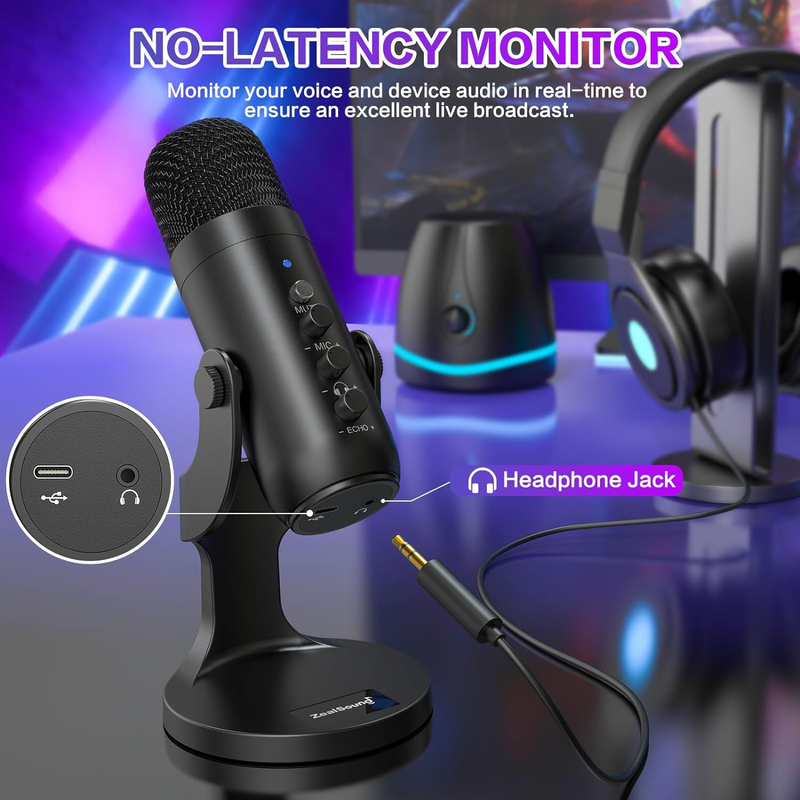 Podcast USB Microphone Noise Canceling w/ Gain Volume Mute for PC Mac Android4