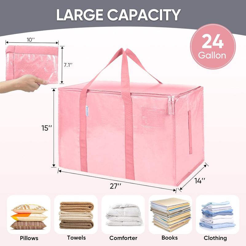 6 Pack Extra Large Heavy Duty Moving Bags Zipper Storage Totes Coral4