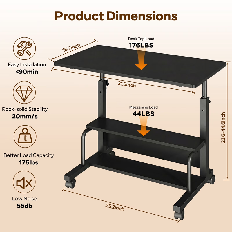 Height Adjustable Desk Standing Desk Small Desk for Small Spaces, Mobile Rolling6