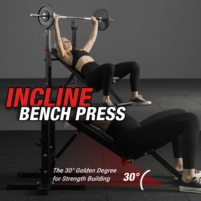 Adjustable Weight Bench, 660LBS Foldable Bench Press with Squat Rack, Multi Func4