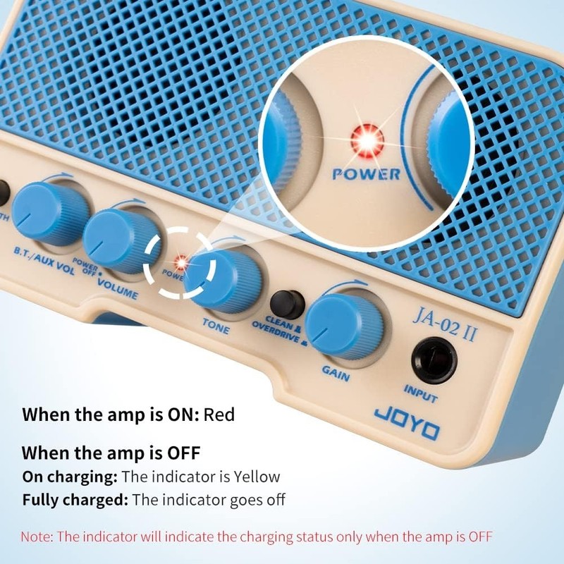 JA-02 II Mini Guitar Amp, 5W Bluetooth Rechargeable Practice Amplifier (Blue)7