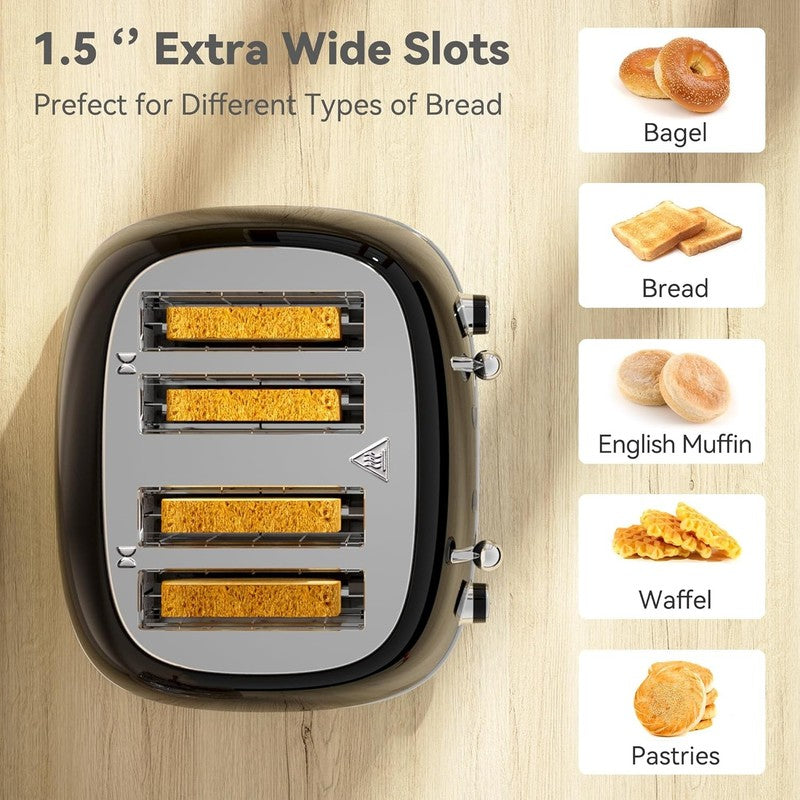 4-Slice Retro Toaster Stainless Steel 6 Shade Settings Cancel/Defrost/Reheat2