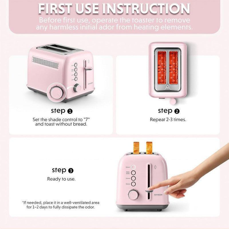 Retro 2 Slice Toaster Extra Wide Slots Stainless Steel 7 Shade Bagel Muffin Pink4