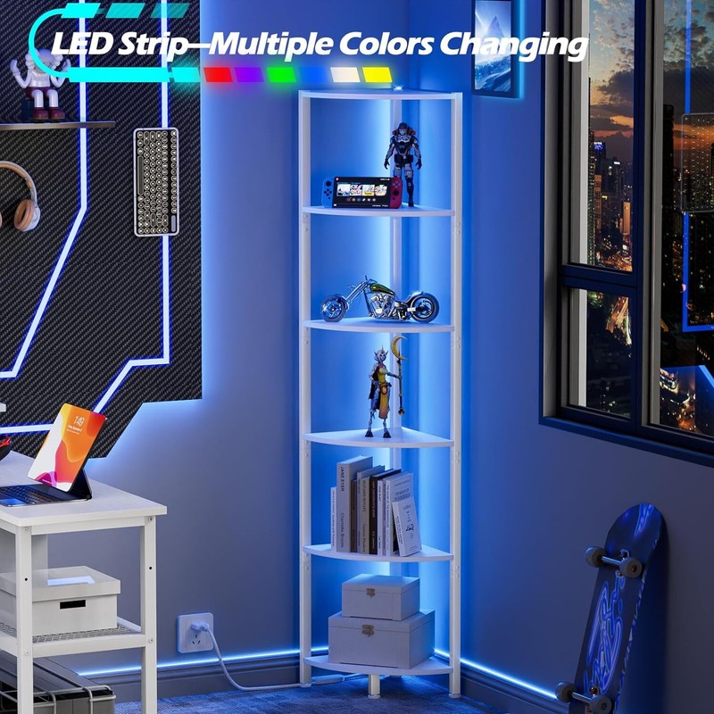 6 Tier Corner Shelf with LED Light, 67.5” Tall Standing Shelf Organizer Shelf4