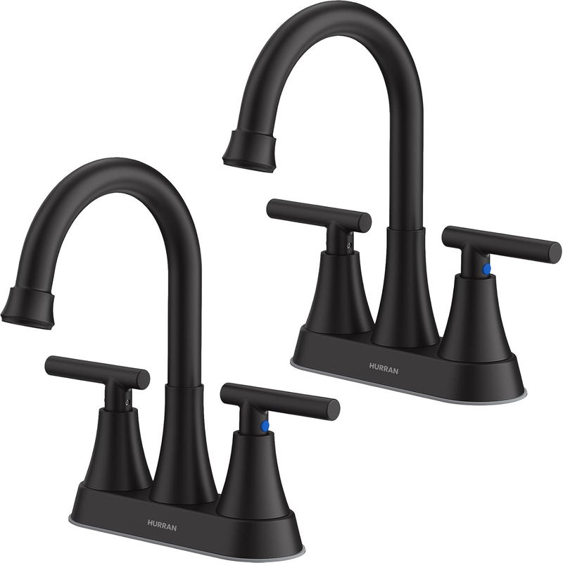 2 Pack Matte Black Bathroom Sink Faucet 4" Centerset w/ Drain Hoses10