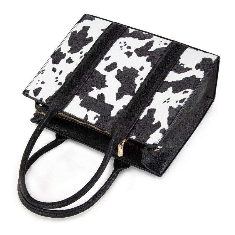 Wrangler 3Pc Handbag Set Tote Crossbody Purse Wallet Cow Print Black6