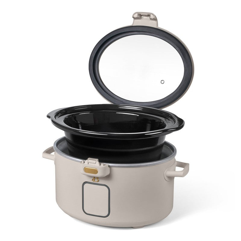 Drew Barrymore 4Qt Digital Slow Cooker Hinged Locking Lid Porcini Taupe6